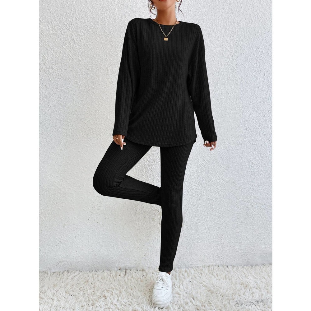2 piece set long sleeve Tee & knit Leggings boho casual cream - Picture 10 of 11